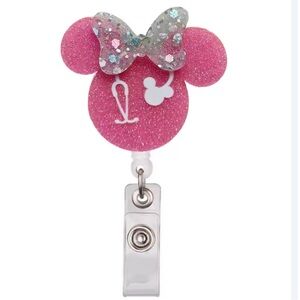 Disney Pink and Silver Minnie Mouse Badge Reel